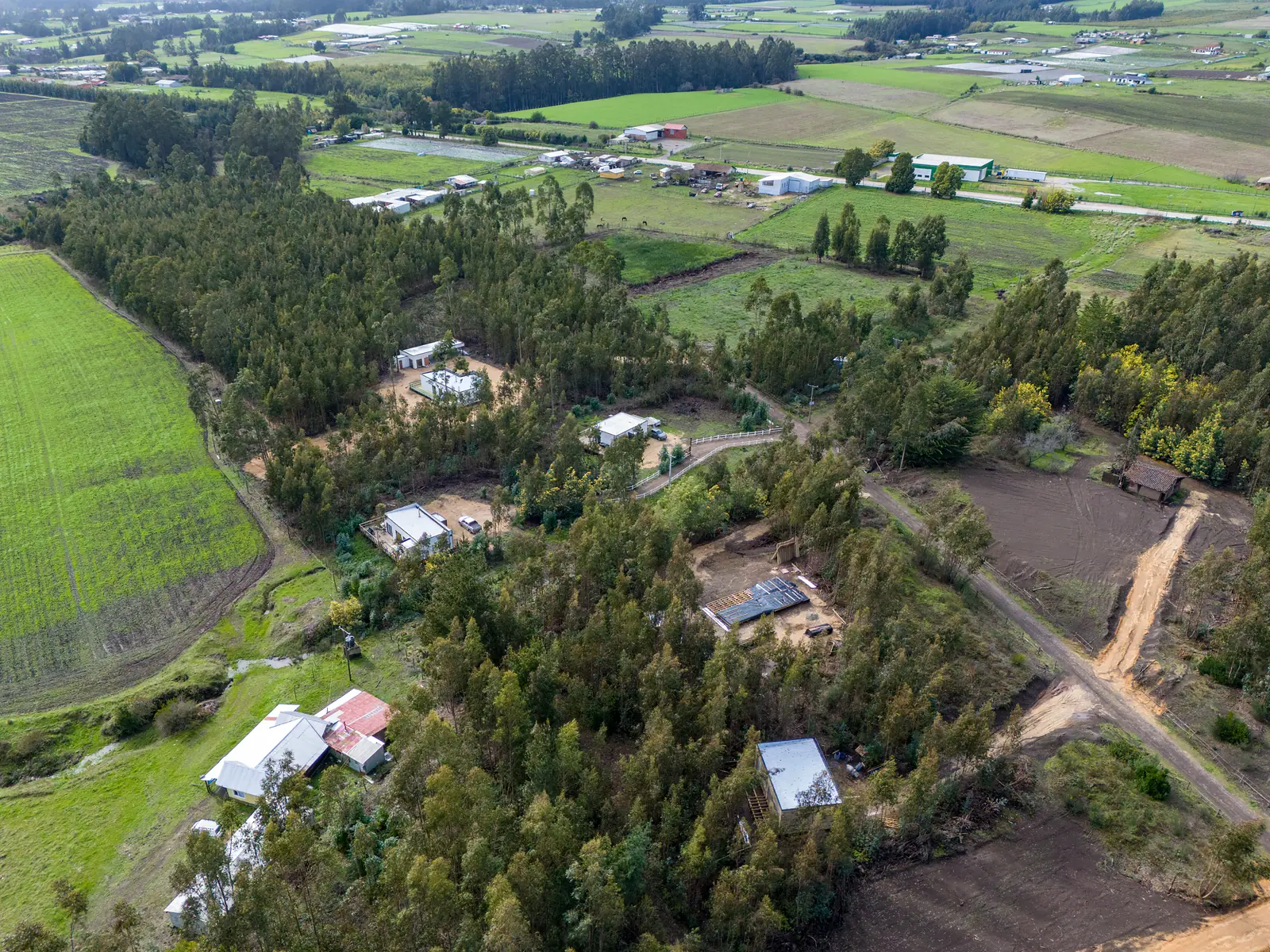 Vista aérea de las casas y parcelas del loteo
